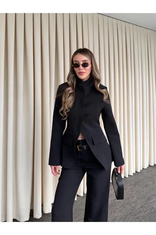 Siyah Hakim Yaka Ceket Pantolon Takım - 7100