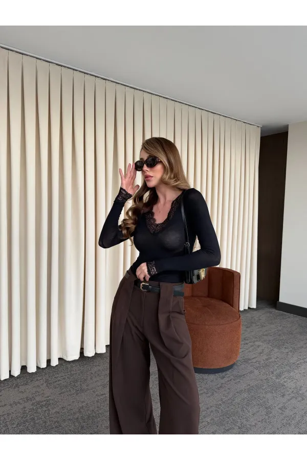 Kahverengi Kemerli Tasarım Pantolon - 251032