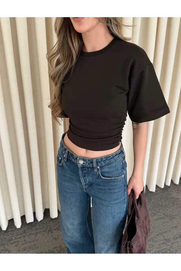 Kahverengi Yanı Drapeli Body - 261003