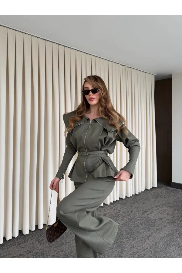 Khaki Design Denim Set - 8002