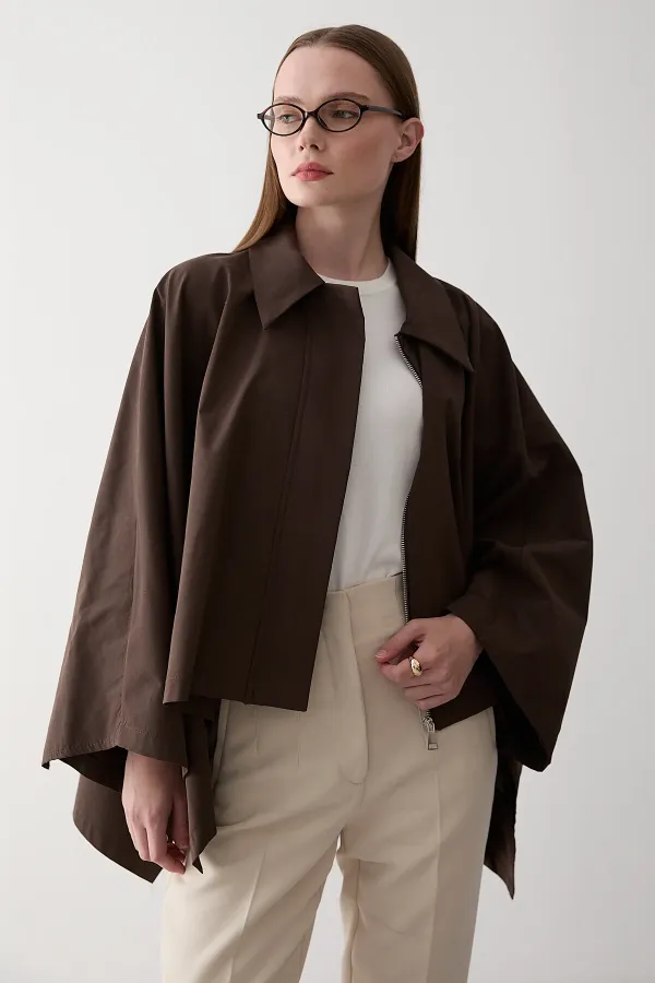 Kahverengi Pelerin Model Trençkot - 7603