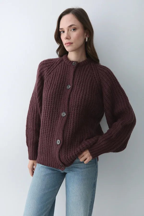 Burgundy 5-Button Cardigan - 251061 Burgundy 5-Button Cardigan - 251061