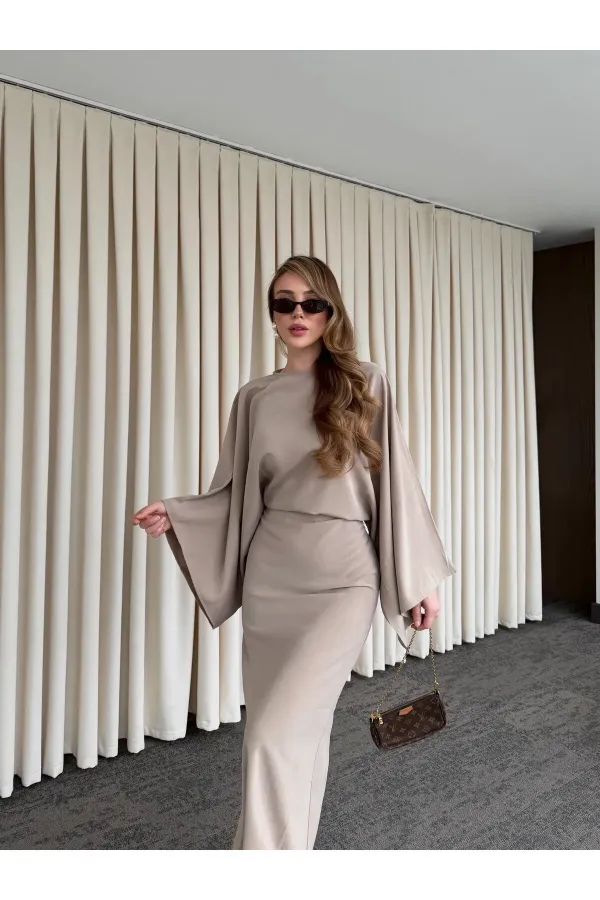 Vizon Yarasa Kol Modal Elbise - 5000