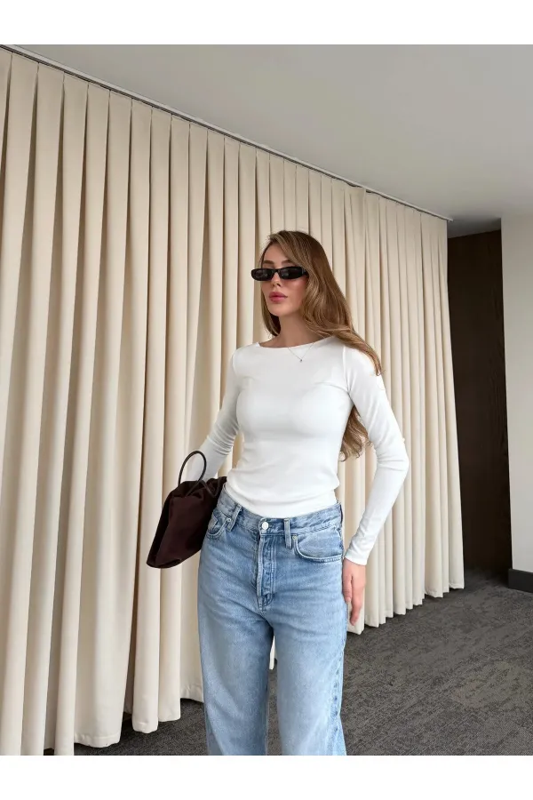 Off-white Crew Neck Long Sleeve Bodysuit - 0098