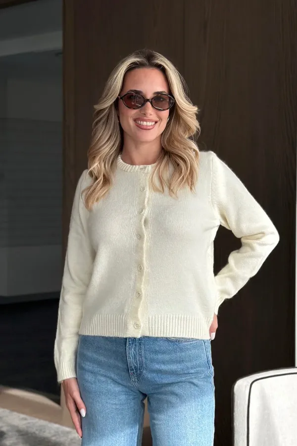 Gilet basique crème à boutons - 4488