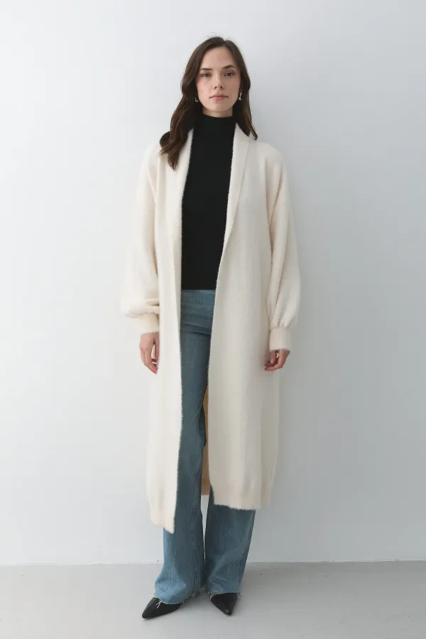 Gilet long en maille crème - 251015