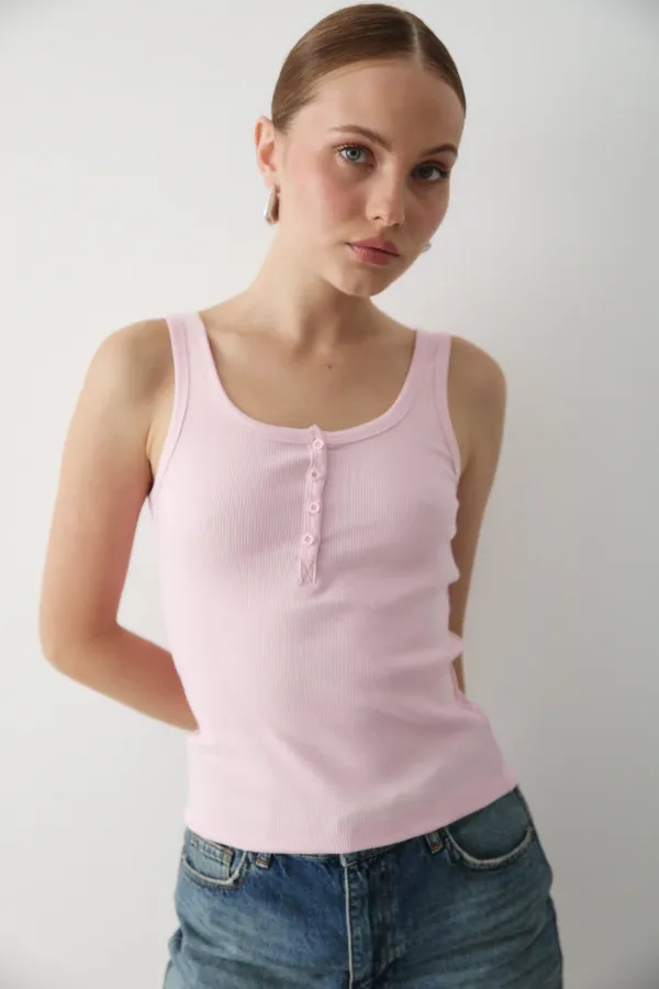 Pembe Önden Düğmeli Atlet - 251001