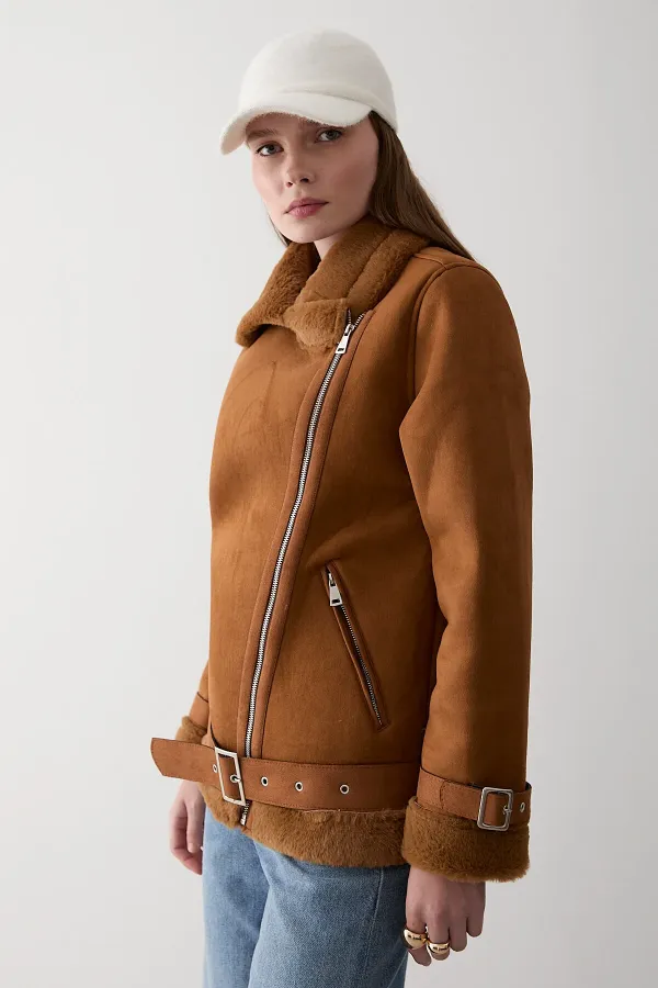 Manteau doublé de fourrure marron