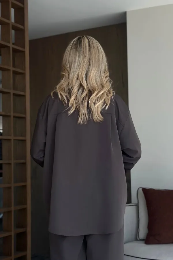 Ensemble chemise et pantalon marron Merlin avec ceinture - 8453