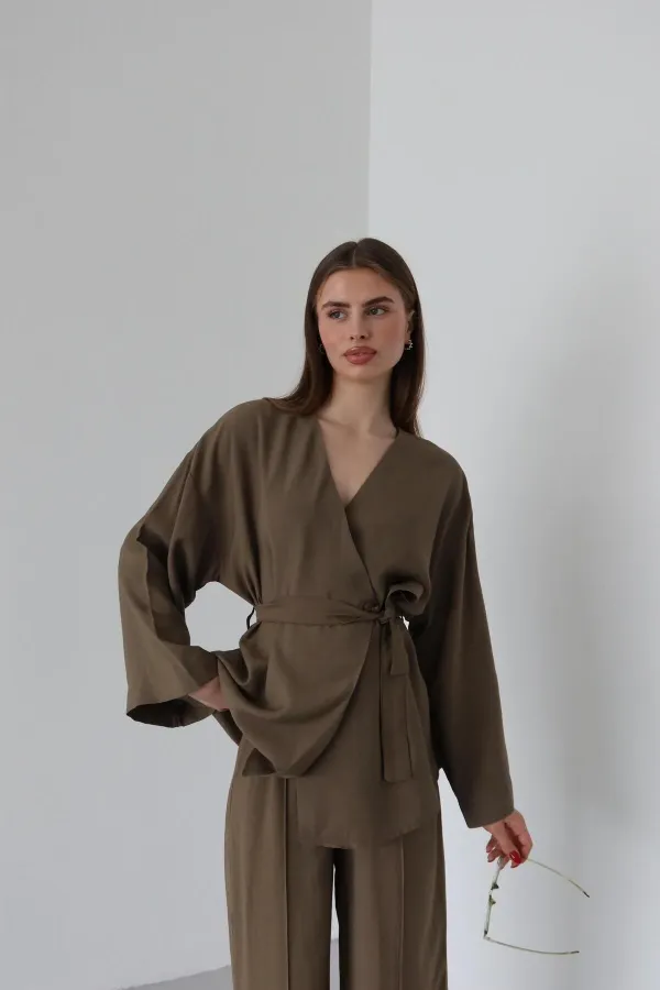 Brown Tie-Up Kimono Set Brown Tie-Up Kimono Set