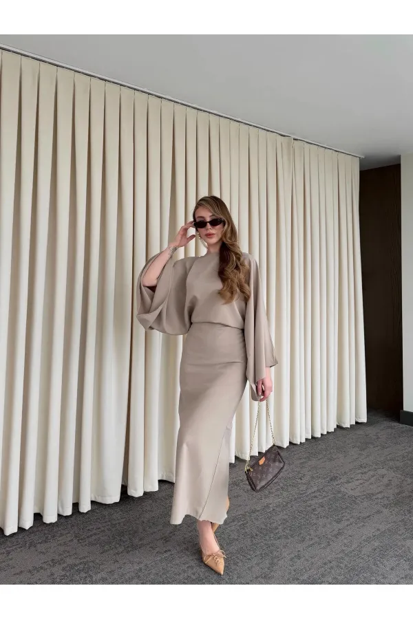 Vizon Yarasa Kol Modal Elbise - 5000