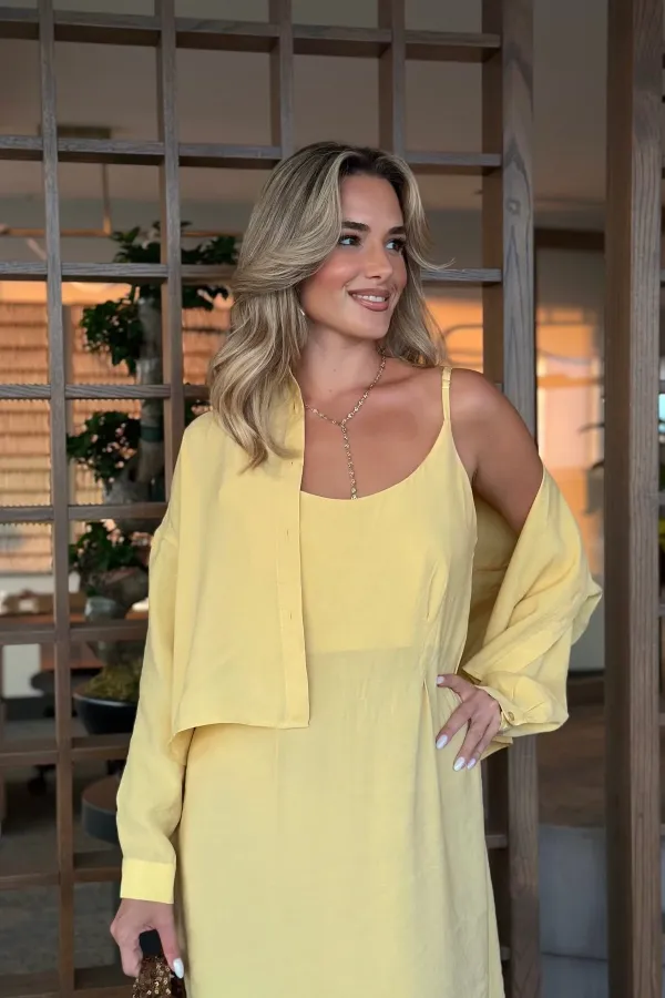 Sarı Modal Gömlek Elbise Takım - 51153