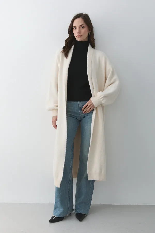 Gilet long en maille crème - 251015