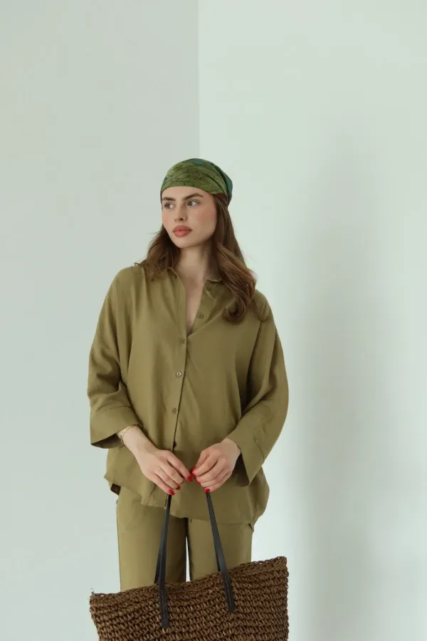 Khaki Lirio Shirt and Pants Set - 8674