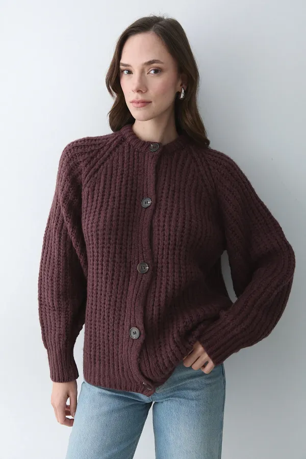Burgundy 5-Button Cardigan - 251061 Burgundy 5-Button Cardigan - 251061