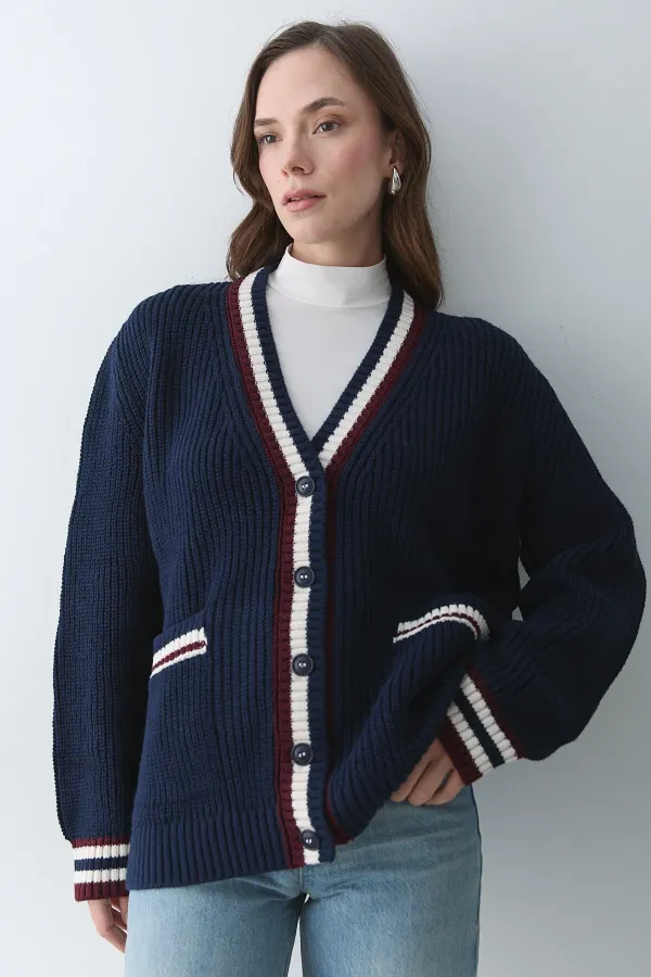 Gilet bleu marine et bordeaux à poches - 241143