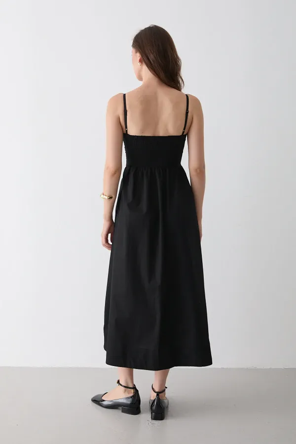 Siyah Bel Detaylı Poplin Elbise - 2001