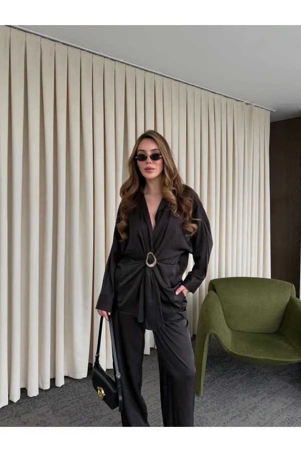 Brown Buckled Shirt and Trousers Set - 51240 Brown Buckled Shirt and Trousers Set - 51240