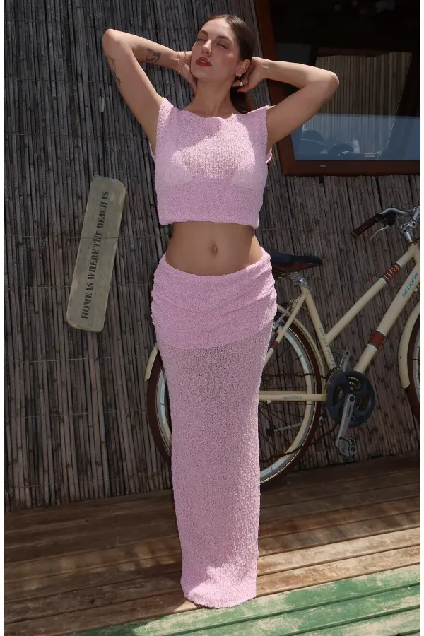 Ensemble deux pièces rose drapé - 7257