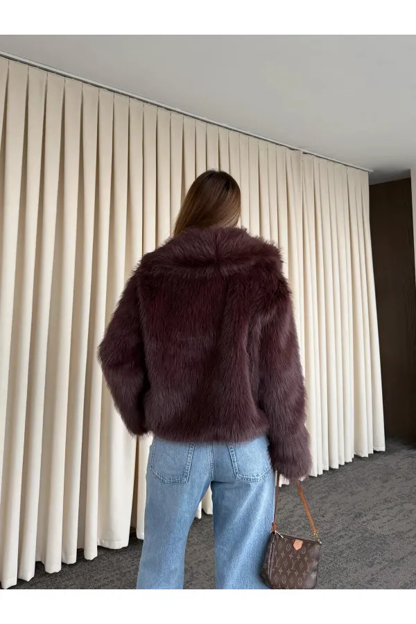 Kahverengi Kürk Mont - 9679