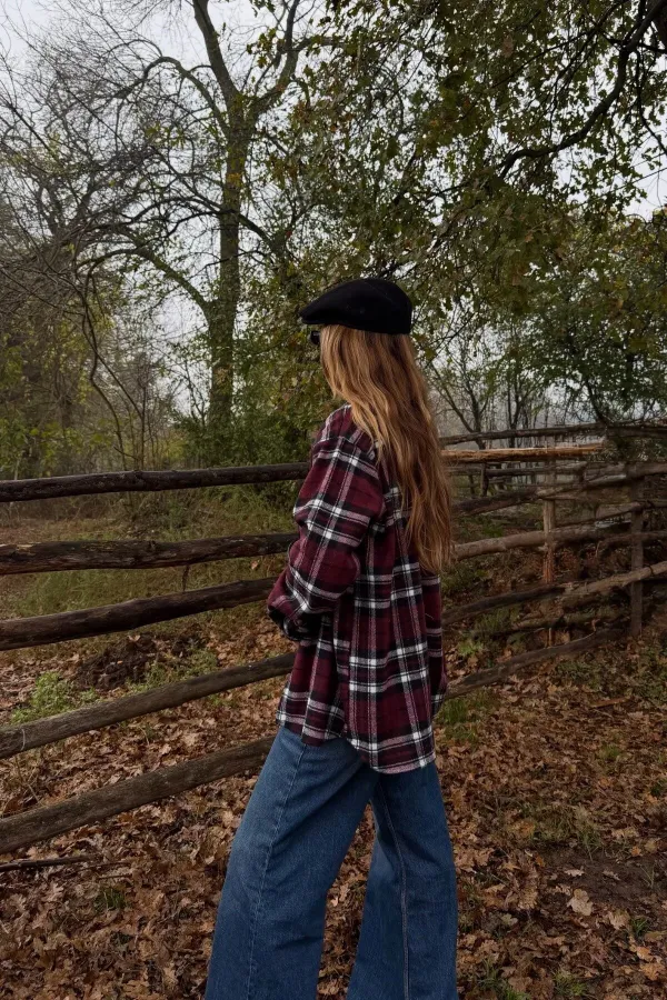 Bordo - Siyah Ekoseli Gömlek - 251065