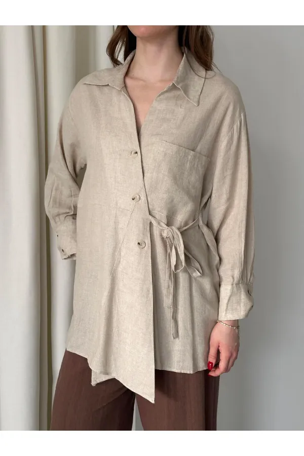Chemise à ceinture boutonnée croisée 100% coton naturel