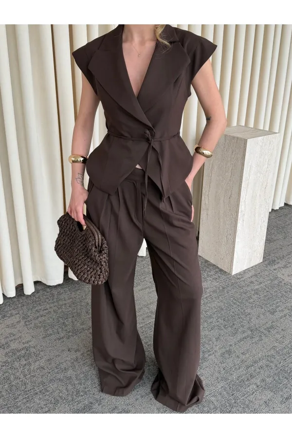 Kahverengi Margot Yelek Pantolon Takım - 308