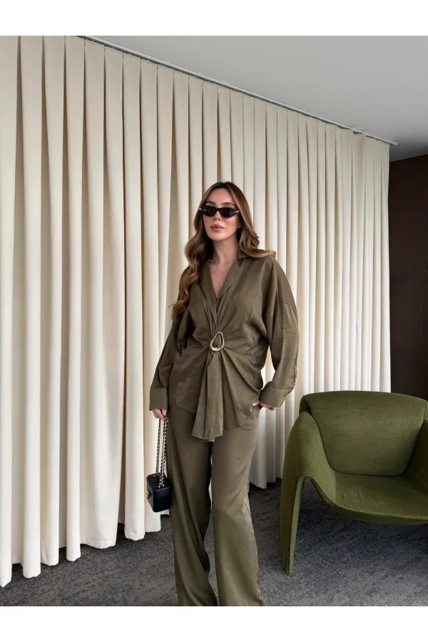 Khaki Buckled Shirt and Trousers Set - 51240 Khaki Buckled Shirt and Trousers Set - 51240