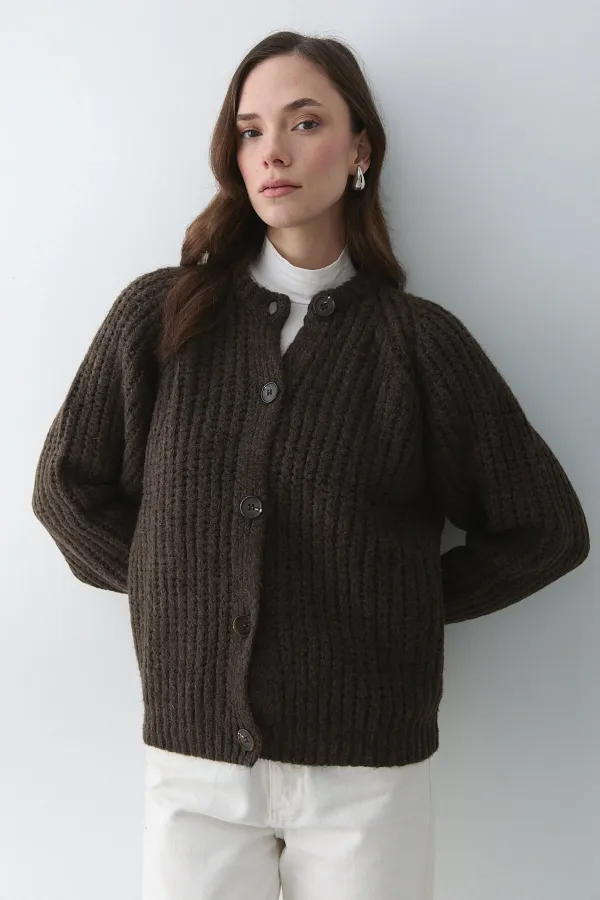 Gilet 5 boutons couleur café chiné - 251061