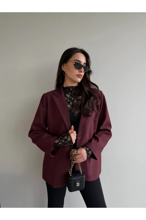 Burgundy Blazer Jacket - 7619