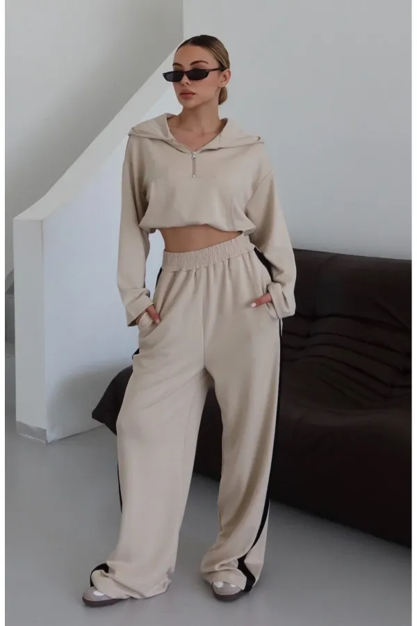 Stone Hooded Trimmed Set - 8569