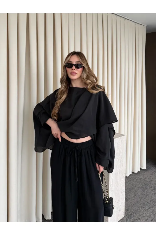 Siyah Uçuşan Pelerin Panço - 0901