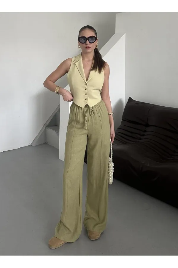 Khaki 100% Linen Palazzo Trousers Khaki 100% Linen Palazzo Trousers