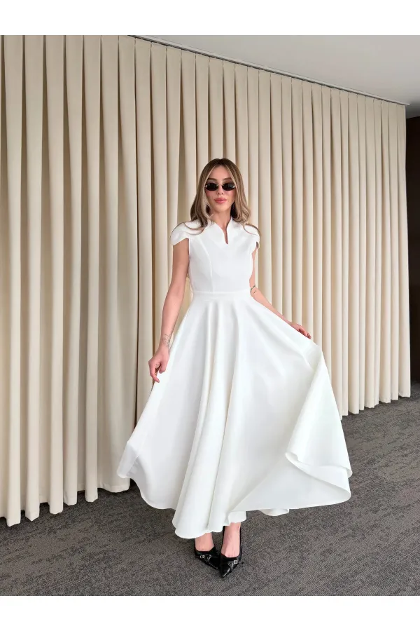 Beyaz Mini V Yaka Elbise - 242480
