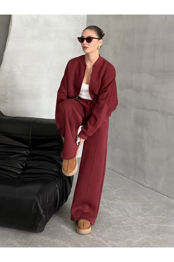 Burgundy Nora Tracksuit Set - 8001 Burgundy Nora Tracksuit Set - 8001