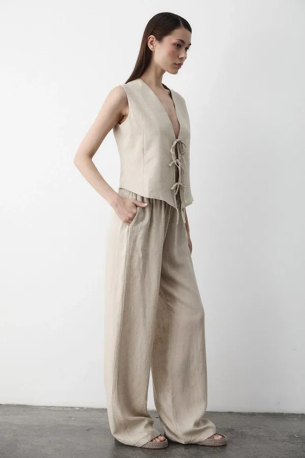 Ensemble 3 pièces en mousseline naturelle avec gilet