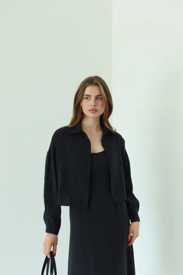 Ensemble robe-chemise en modal noir - 51153