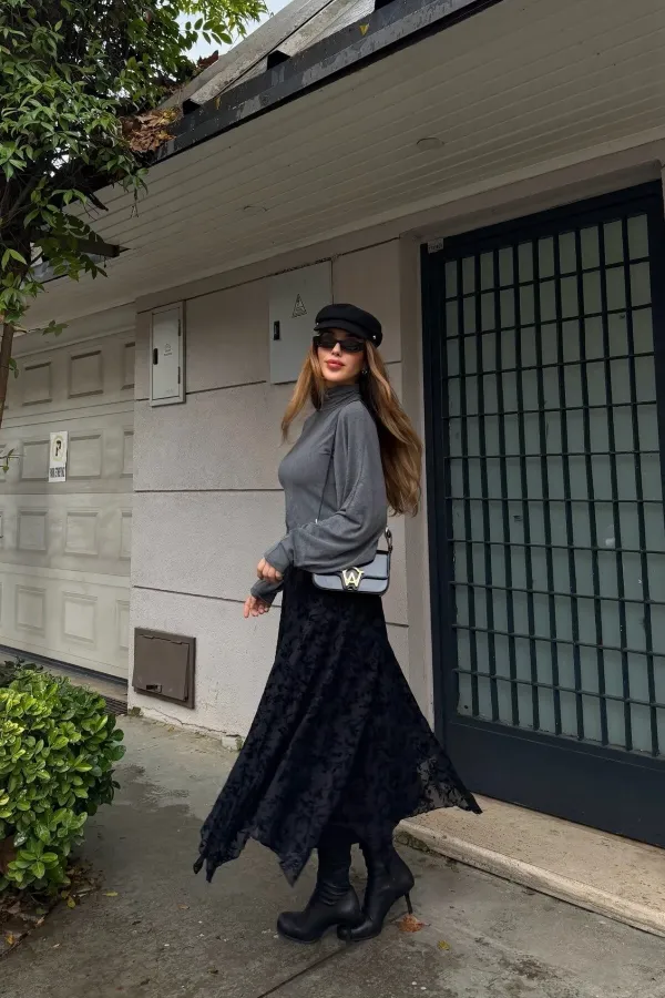 Black Patterned Skirt - 251125