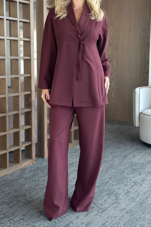 Ensemble chemisier et pantalon bordeaux - 8767
