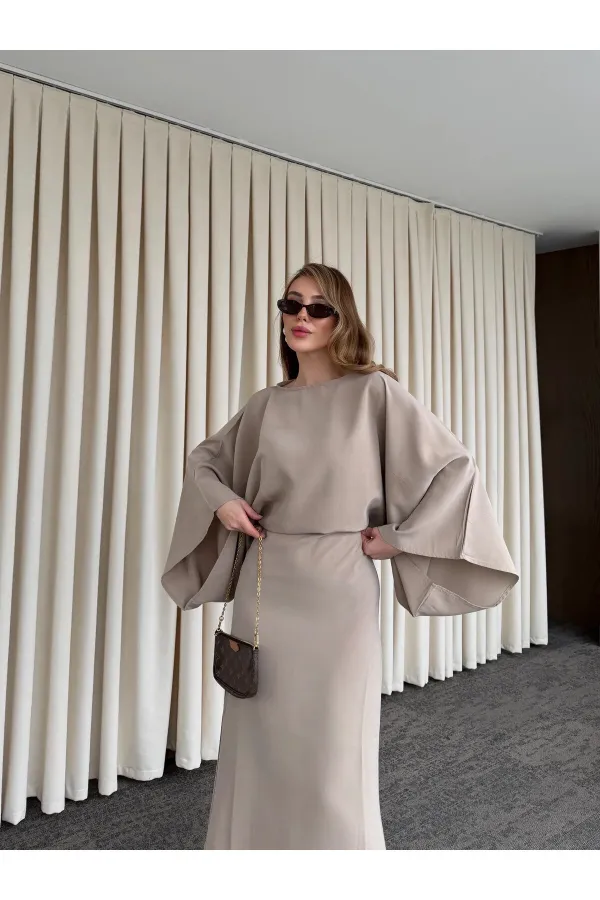 Vizon Yarasa Kol Modal Elbise - 5000