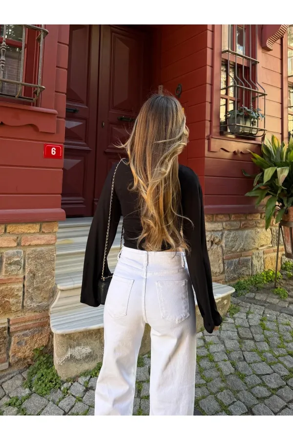 Siyah İspanyol Kol Bluz - 261021