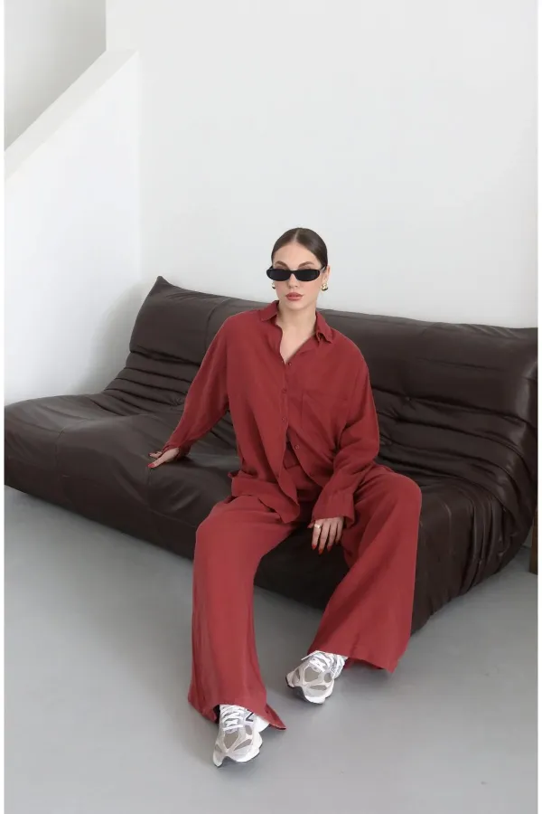 Ensemble kimono bordeaux de Pékin