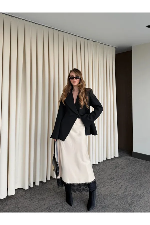 Veste noire croisée à un bouton - 7011