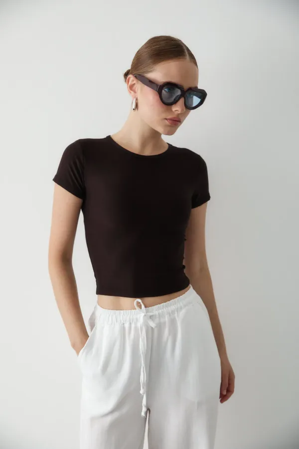 Acı Kahve Crop Bluz - 1182