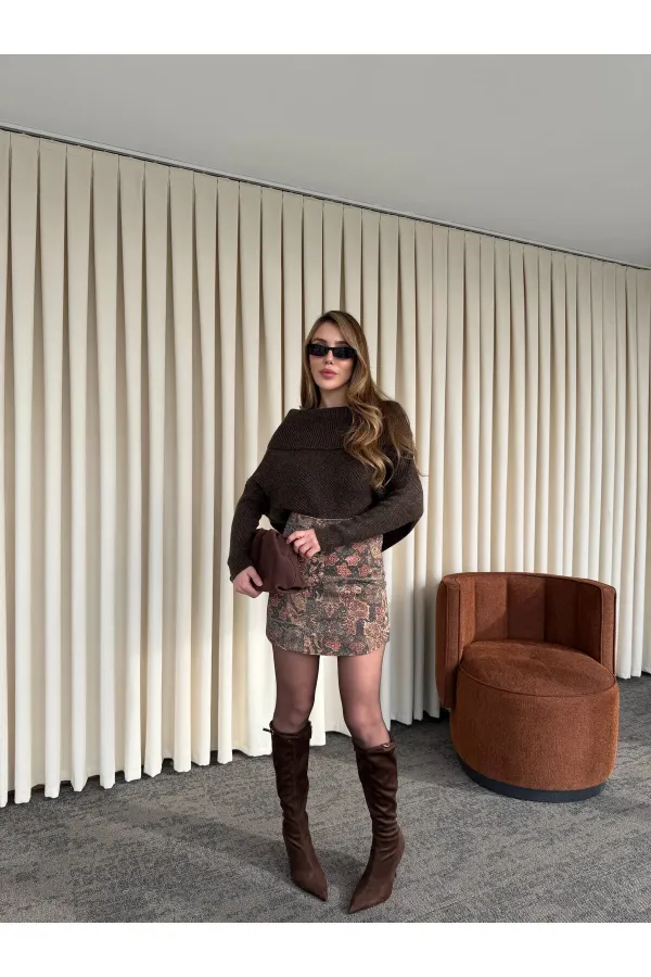 Jupe à motifs bordeaux et noir - 251151