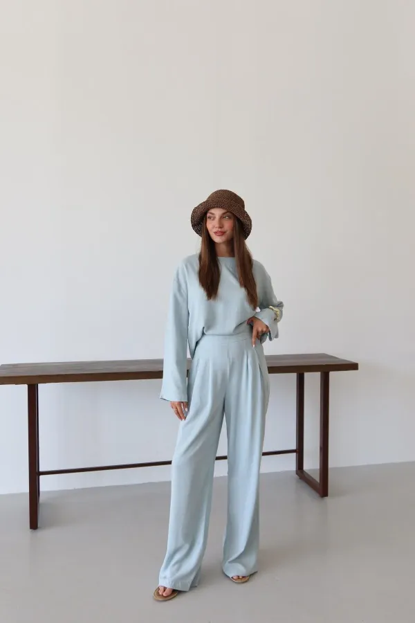 Blue Marisol Blouse and Pants Set