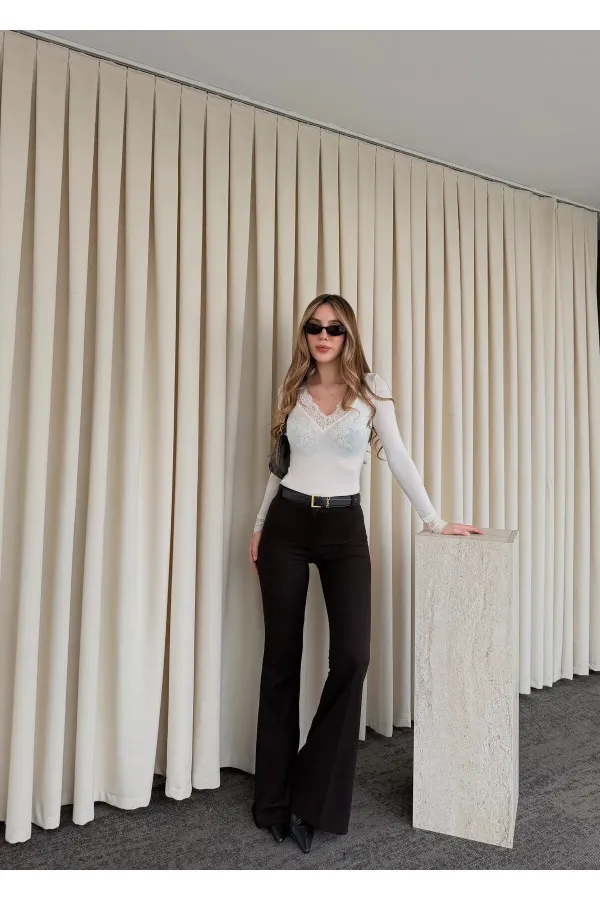 Pantalon marron style espagnol à jambes larges - 1404