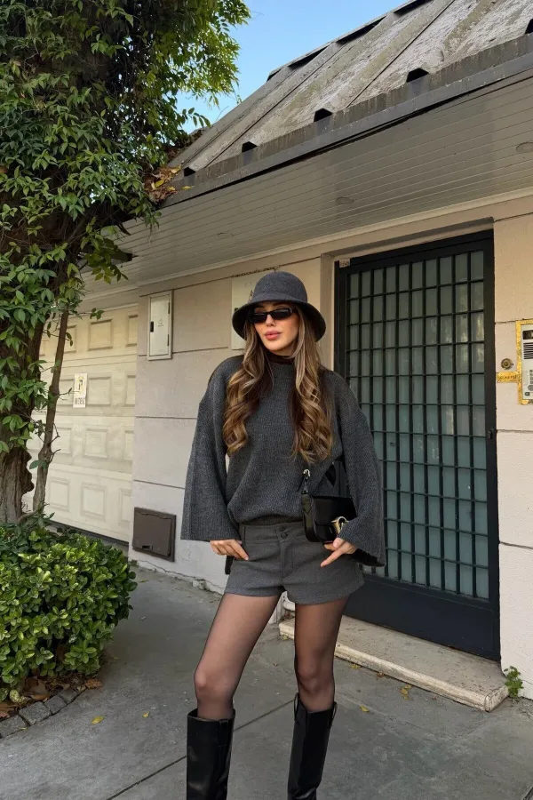 Pull oversize en velours côtelé anthracite - 26808