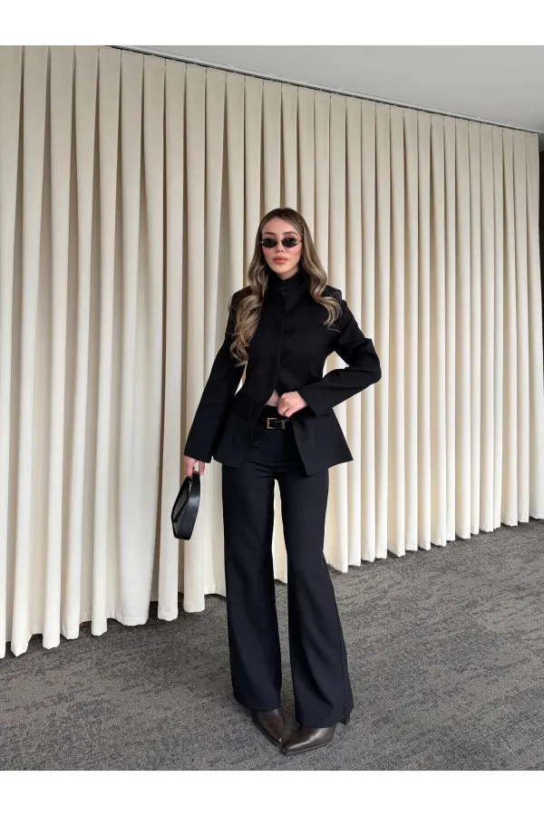 Siyah Hakim Yaka Ceket Pantolon Takım - 7100