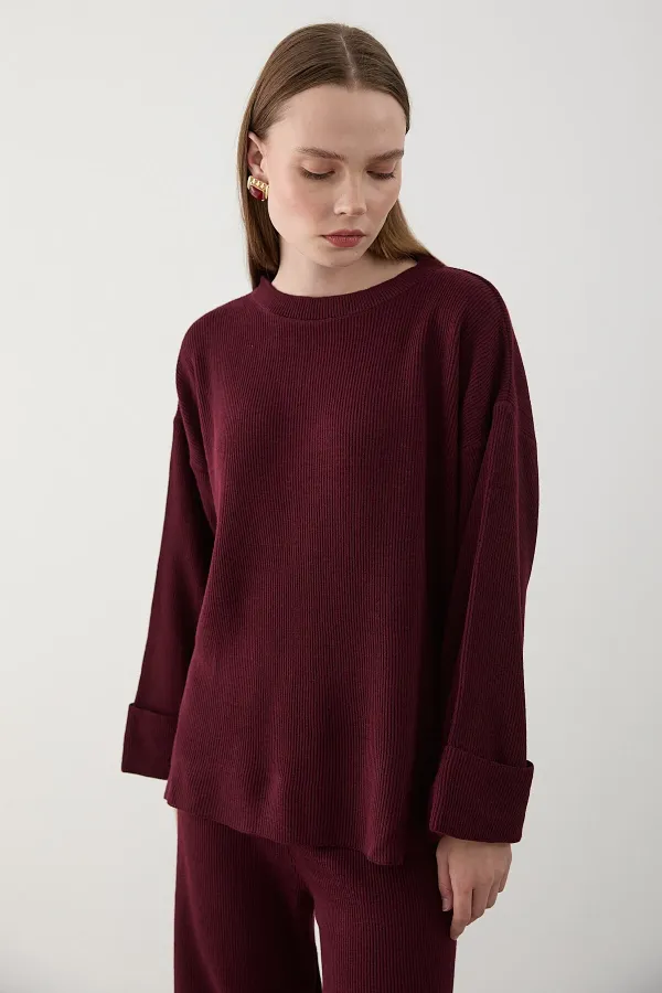 Burgundy Thessaloniki Knit Sweater Set - 4587 Burgundy Thessaloniki Knit Sweater Set - 4587